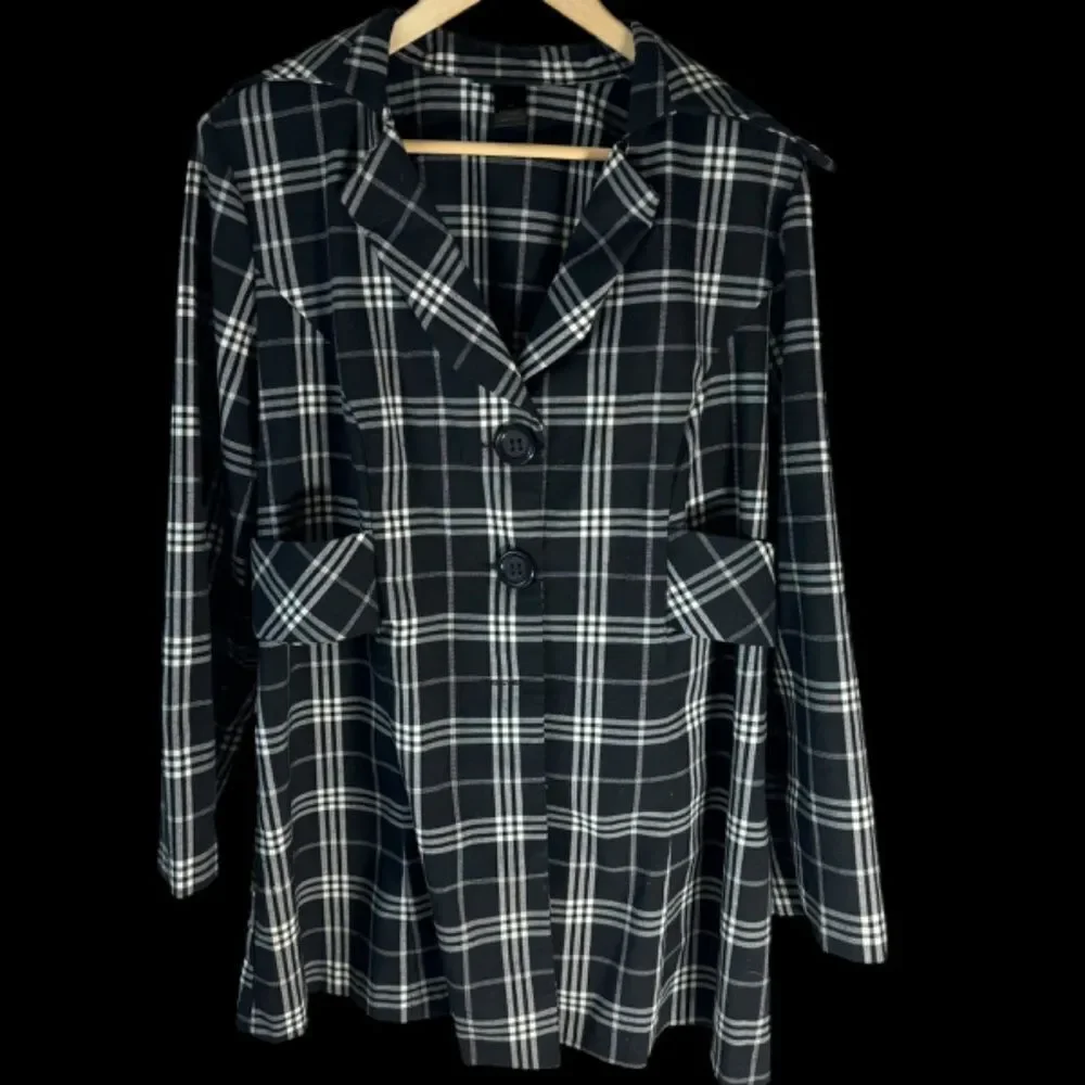 Lane Bryant Black/White Plaid Unlined Coat‎ Sz 16
